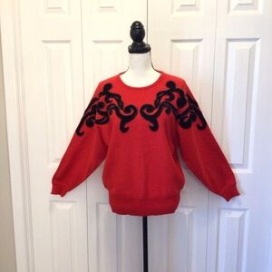 Alison Craig Vintage Womens Red Beaded Pullover Sweater Size Large